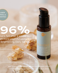 Maydi brightening daily serum with text on a blurred natural background. 96% users felt skin was more youthful in 2 weeks.
