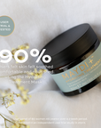 Maydi+ hydrating treatment mask jar with user trial and tested information on a light background. 90% sees felt skin soothed comfortable and nourished.