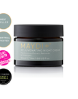 Maydi+ rejuvenating night cream jar with vegan and get the gloss awards on a white background