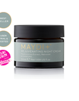 Maydi+ rejuvenating night cream jar with branding and awards on a white background
