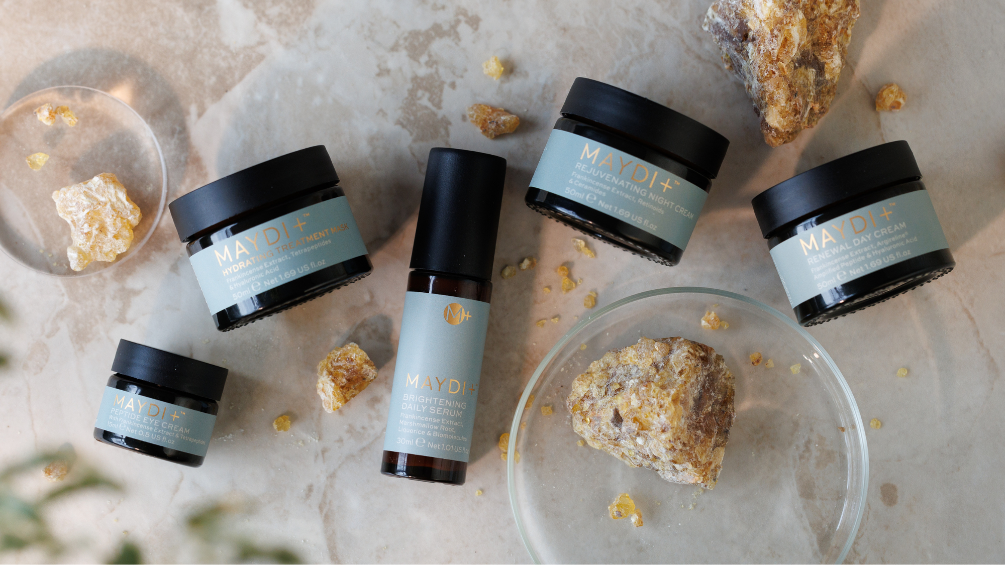 Frankincense pieces and MAYDI™ skincare  