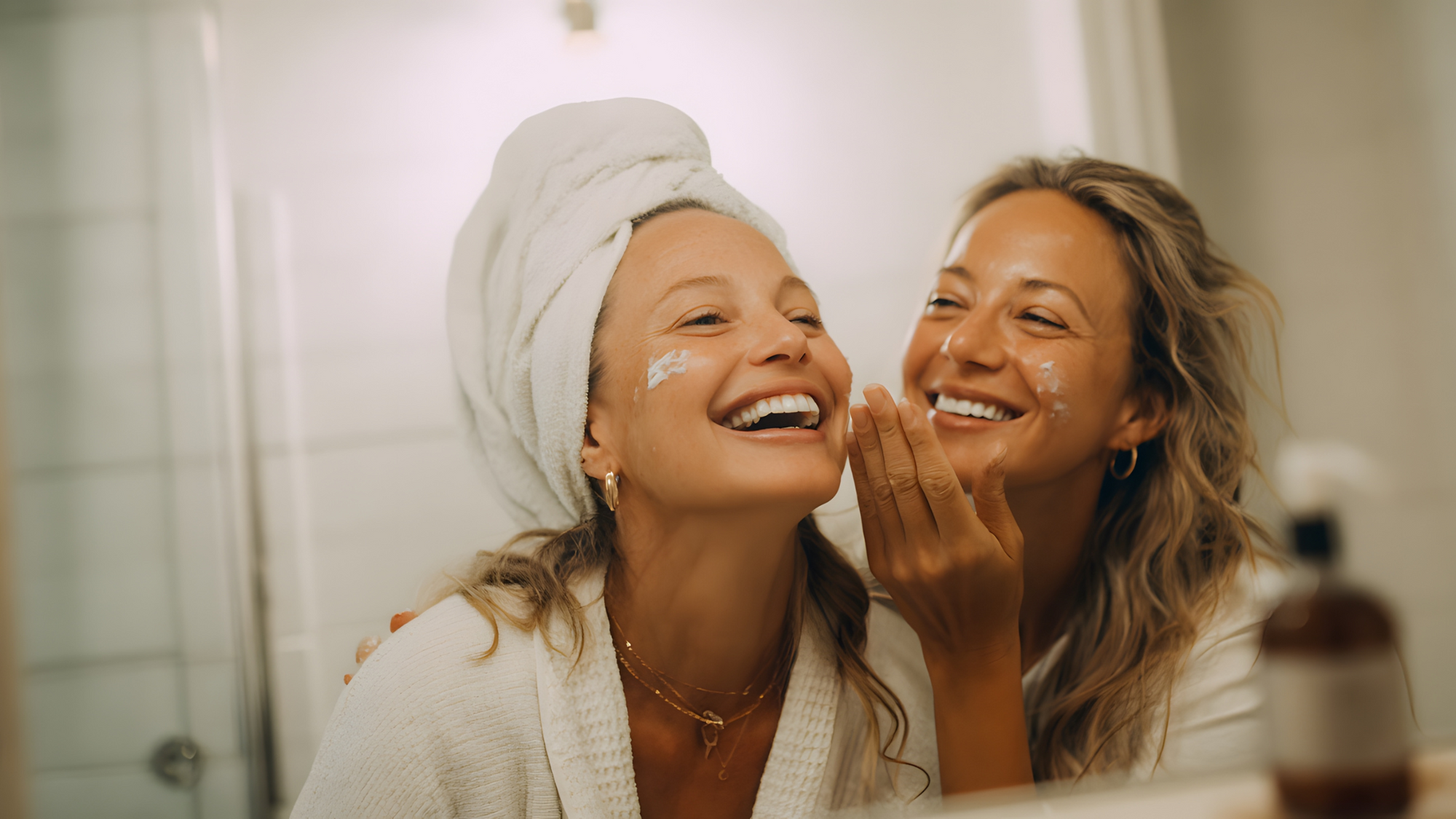 Mother and daughter skincare routine