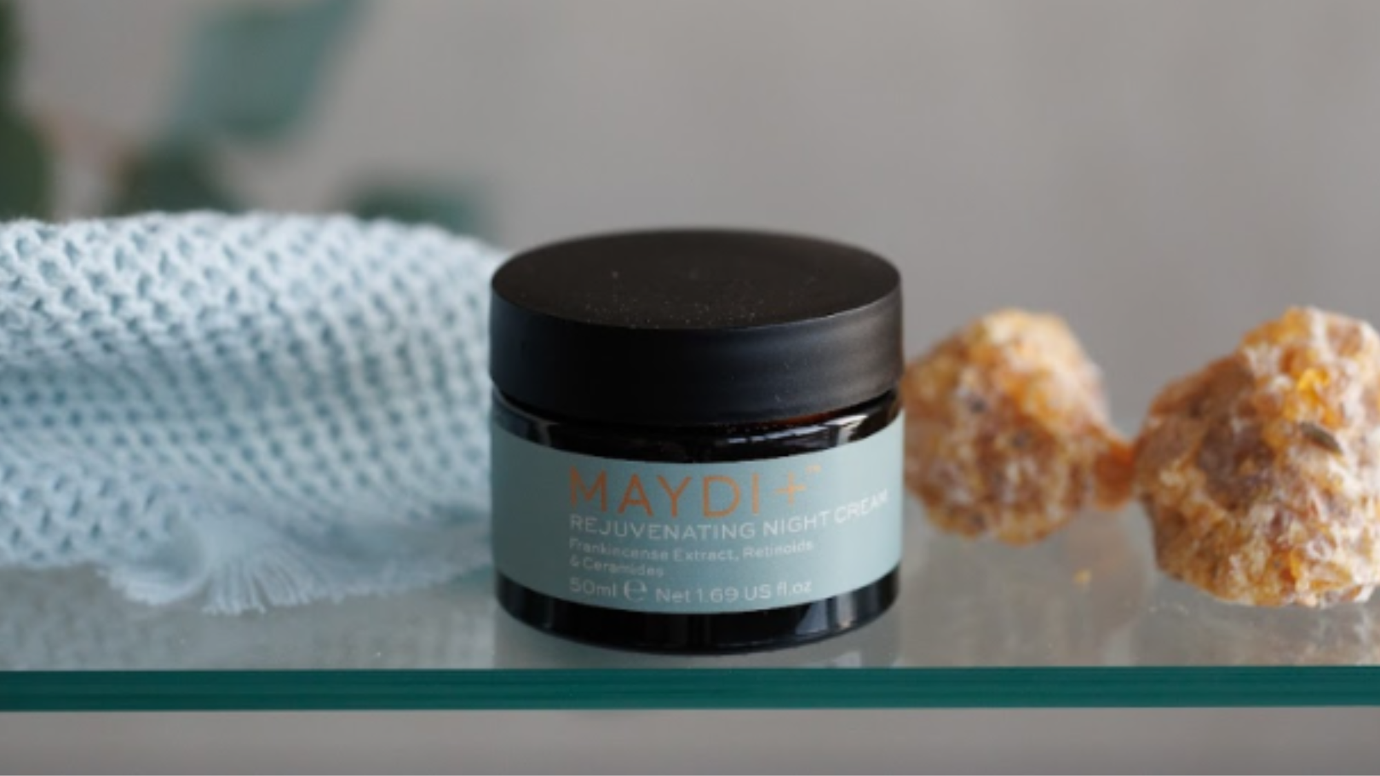 MAYDI+™ skincare jar with raw frankincense fresh from the harvest 