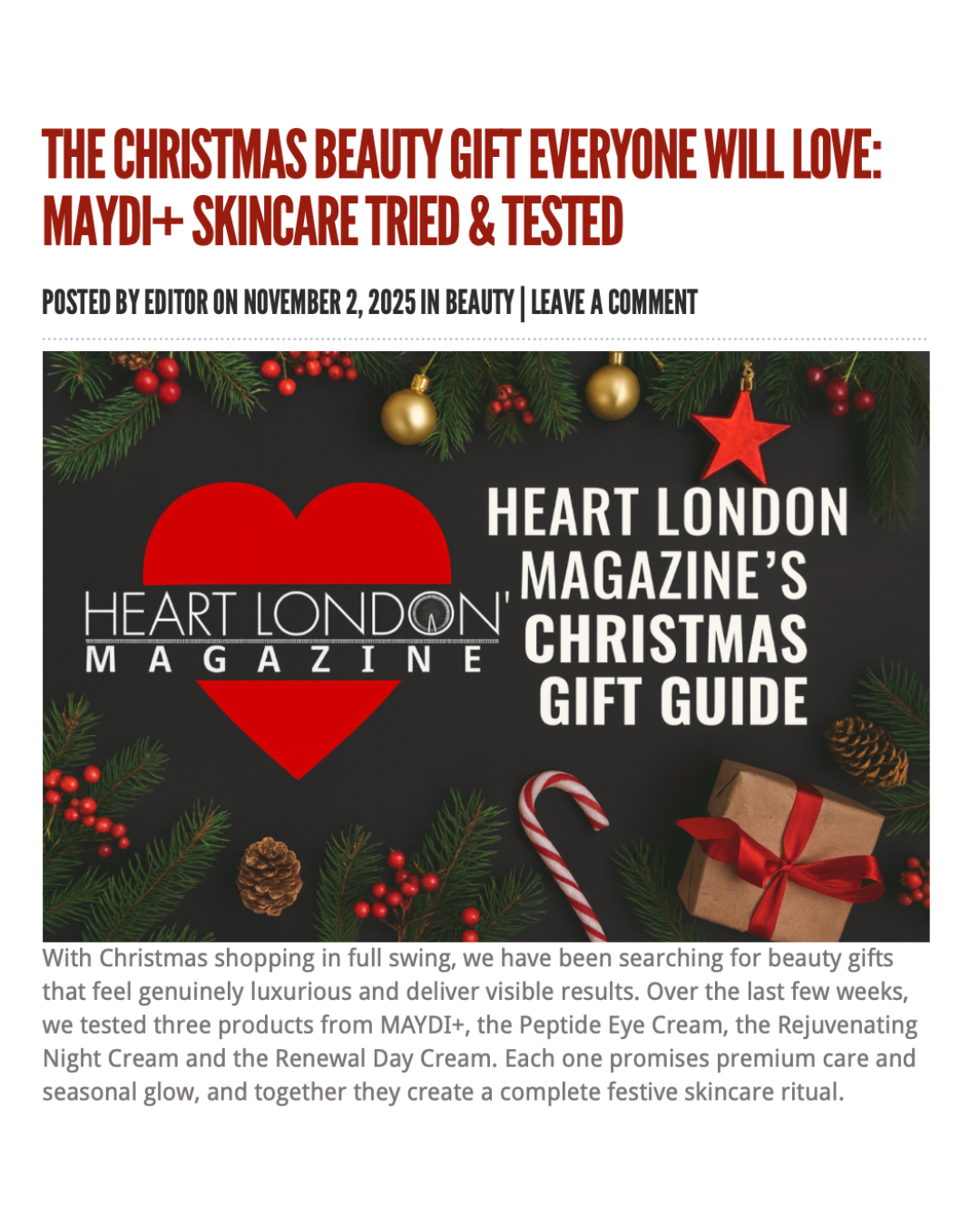 Heart London Magazine Names MAYDI+ a Must-Have Christmas Beauty Gift