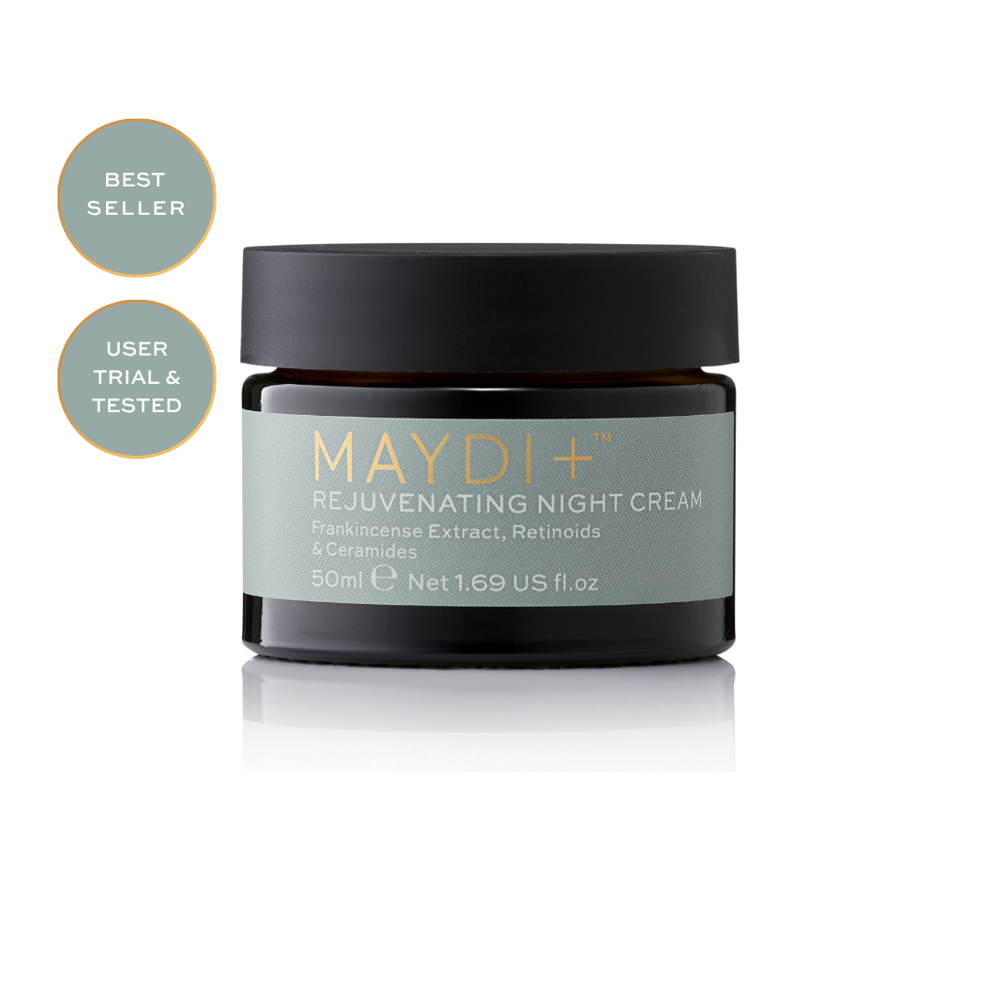Maydi+ Rejuvenating Night Cream jar on a white background