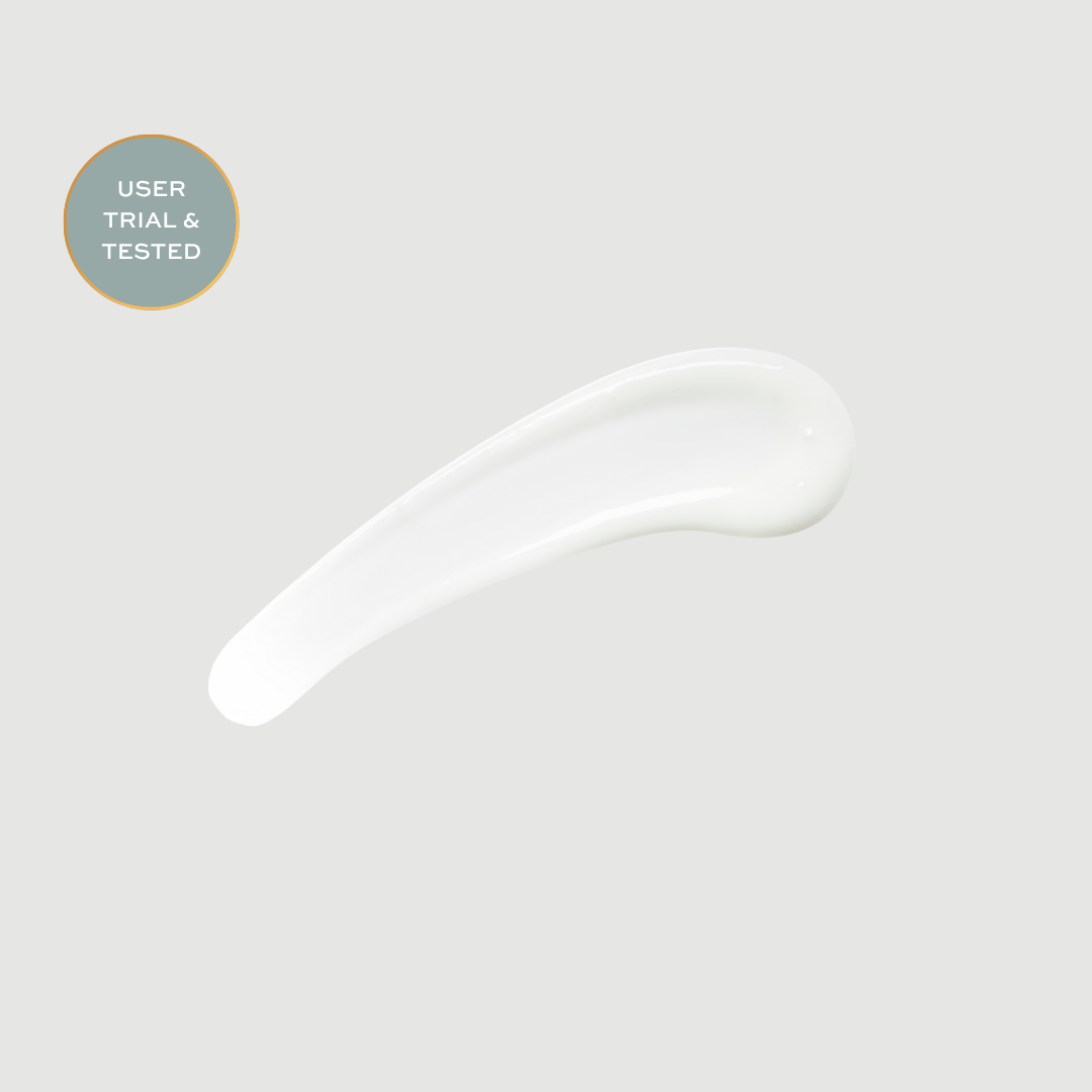 White swatch of Maydi+ brightening daily serum on a light gray background with 'User Trial & Tested' label.